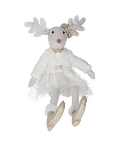 Gisela Graham White Reindeer in White Dress Plush Ornament